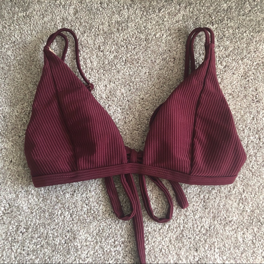 Maroon Ribbed Bikini Top